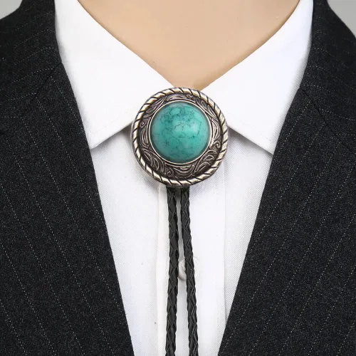 Vista 102 de Jeilwiy Corbata de bolo para hombre, corbata de vaquero occidental, collar de corbata de bolo dorado, corbata de cuero, corbata de Halloween