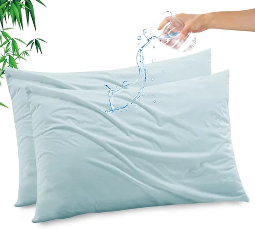 Vista 27 de Funda de almohada impermeable de bambú y rayón de Gogreen, funda de almohada transpirable, protector de almohada refrescante con cremallera, funda