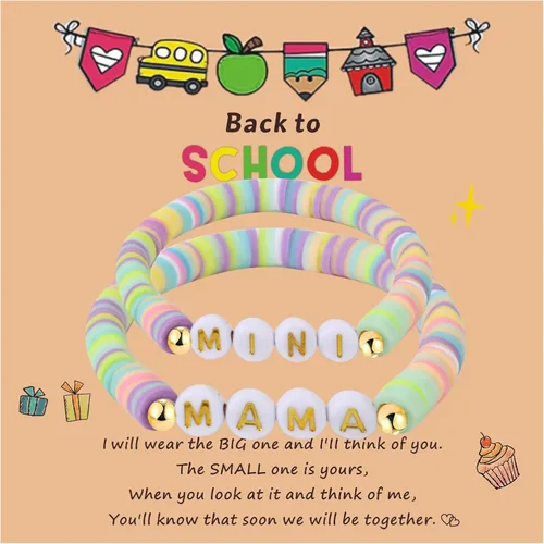 Vista 17 de Pulsera para el primer día de Shcool Kindergarten de primer grado para el regreso a clases, regalos para mamá e hija, pulseras para mamá e hija