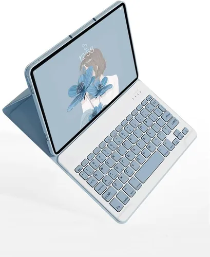 Vista 5 de Funda con teclado para iPad de 6ª y 5ª generación, iPad Pro 9.7, iPad Air 2, iPad Air 1, funda delgada con bonito teclado de color, funda de teclado