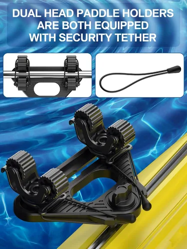 Vista 3 de Kayak Paddle Holder, Multi-Functional Kayak Paddle Holder, Dual Head Kayak Track Mount Accessories with Two Security Tethers - Kayak Oar/Fishing
