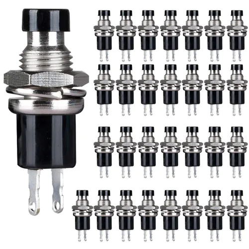 Vista 10 de Clyxgs Interruptor de botón momentáneo, SPST Interruptor NC cerrado normal de 2 pines Mini Micro 1A 250V AC Negro+Tapa Roja 30 PCS