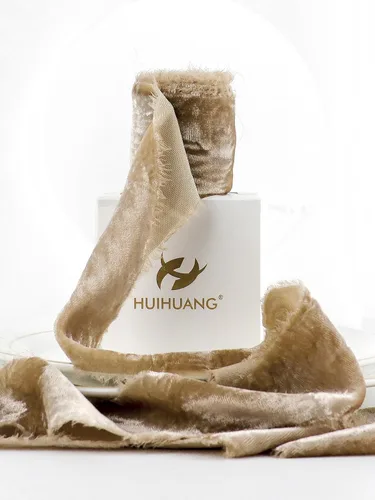 Vista 13 de HUIHUANG Cinta de terciopelo marrón de 2 pulgadas hecha a mano de seda deshilachada para ramo de flores, envoltura de regalos, invitaciones