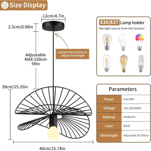 Vista 2 de Lámpara colgante negra, iluminación colgante industrial, lámparas rústicas para cocina, isla, comedor, entrada, vestíbulo, paquete de 1