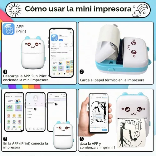Vista 5 de HomeBeyond Mini impresora térmica, impresora Bluetooth inalámbrica para iOS Android, papel de impresión de 13 rollos, recibo portátil, foto sin