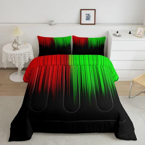 Vista 17 de Feelyou Juego de edredón geométrico degradado para adolescentes, tamaño individual, para niños y mujeres, azul, rojo y negro, juego de ropa de cama