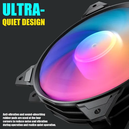 Vista 3 de upHere Larga vida útil de 4.724 in, 3 pines de alto flujo de aire, edición silenciosa, ventilador LED arcoíris para fundas de PC, enfriadores de CPU