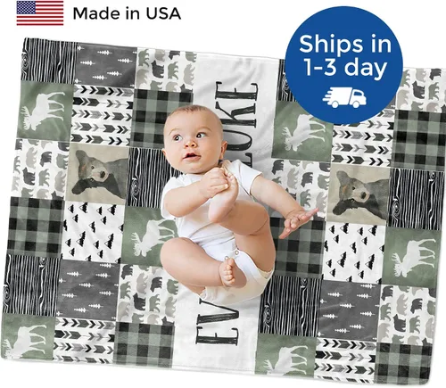 Vista 2 de MDPrints Mantas Personalizadas con Oso para Bebés Niños, Regalos Personalizados para Bebés con Nombre, Mantas Personalizadas para Bebés, Regalo
