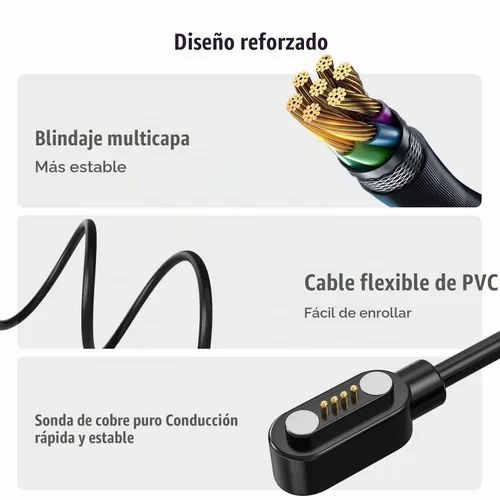 Vista 2 de Compatible con el cargador de reloj inteligente K52, Lamshaw 39.4 in, cable de carga USB magnético de repuesto, cable de carga compatible con LIGE