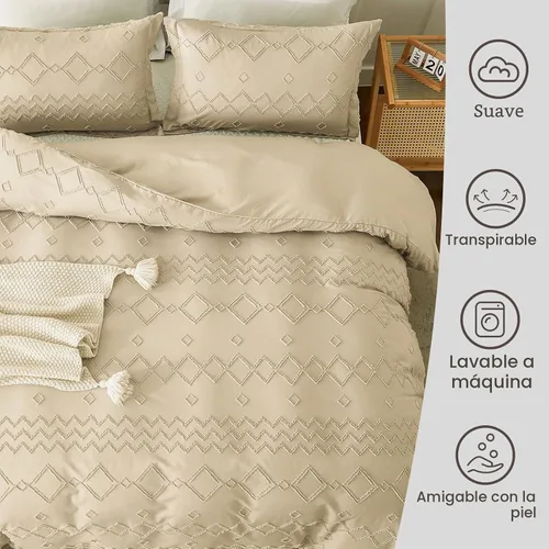 Vista 3 de Juego de funda de edredón bohemio Emme - Juego de cubreedredón mullido con bordado bohemio, ropa de cama para todas las estaciones para individual