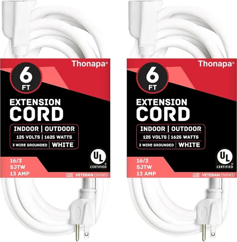 Vista 10 de Thonapa Cable de extensión de 6 pies para exteriores e interiores, 16/3 SJTW resistente a la intemperie, resistente al agua, cable eléctrico blanco