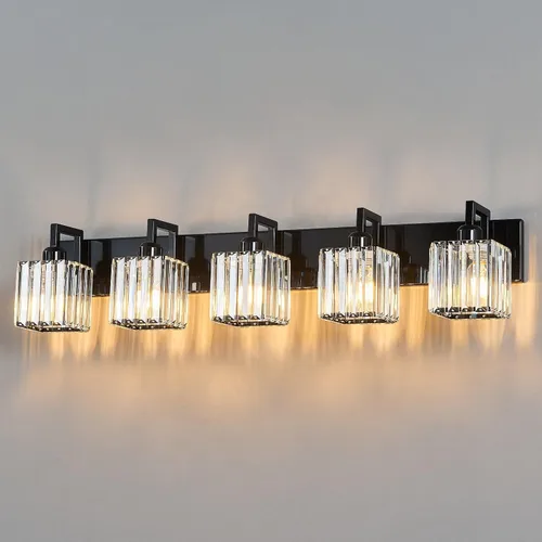 Vista 11 de Moderna lámpara de cristal para pared/tocador de baño, de 5 luces, color cromo Cromo torcido