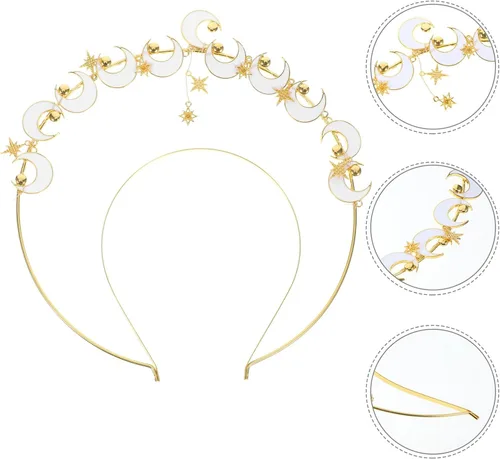 Vista 3 de NOLITOY Moon Stars Crown- Crystal Goddess Angel Crown Headband Rhinestone Wedding Tiara Glitter Floral Bridal Hair Band Headpiece Accessories for