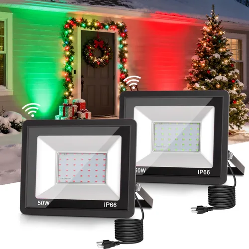 Vista 8 de L LOHAS LED Luz de Inundación LED RGB para Exteriores, 25W Luces de Fiesta DIY que Cambian de Color con Control Remoto, Luz de Patio