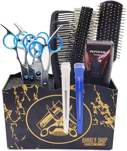 Vista 3 de Caja de soporte para tijeras de peluquería, suministros de peluquería, accesorios para estación de herramientas, organizador de escritorio, clips