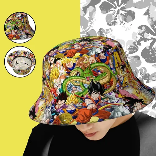 Vista 2 de Sombrero de cubo de anime para hombres y mujeres, sombreros de cubo de dibujos animados, sombrero de protección solar plegable al aire libre fresco