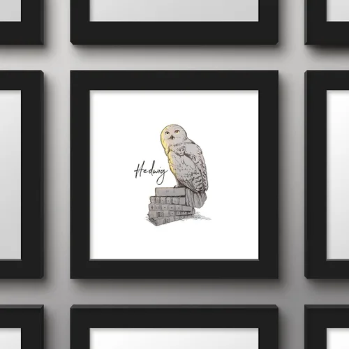 Vista 2 de Gallery Pops Harry Potter - Arte de pared Glimmer Hedwig, versión enmarcada negra, 12 x 12 pulgadas Versión con marco negro