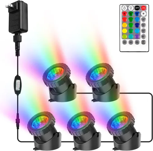 Vista 8 de Luces RGB para estanque con temporizador, luz LED sumergible bajo el agua, 98 pies, control remoto, IP68, impermeable, coloridos focos de paisaje
