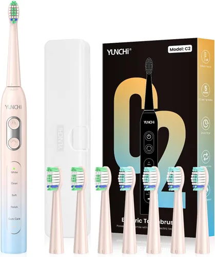 Vista 10 de YUNCHI - Cepillo de dientes eléctrico sónico recargable para adultos y niños, con 8 cabezales de cepillo, 90 días, 5 modelos y temporizador