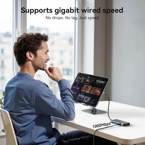 Vista 8 de Estación de acoplamiento USB C con adaptador para monitor dual para Dell HP, estación de acoplamiento para portátil con 3 monitores, pantalla Gris