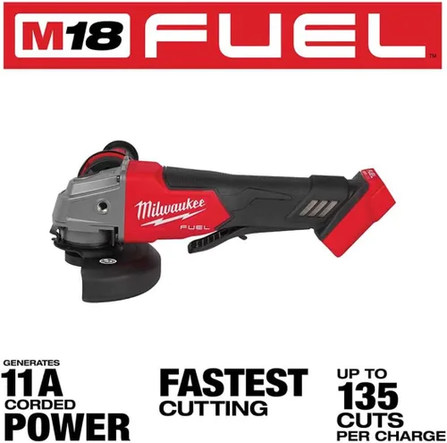 Vista 2 de Milwaukee 2880-20 M18 Fuel Brushless Litio-Ion 4-1/2 pulgadas / 5 pulgadas. Amoladora angular pequeña inalámbrica con interruptor de paleta sin