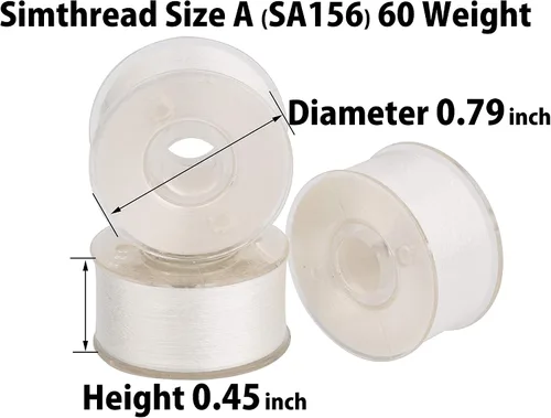Vista 3 de Simthread 25 piezas de hilo de bobina preenrollado blanco tamaño A clase 15 (SA156) 60WT con caja de plástico de almacenamiento transparente 70D/2