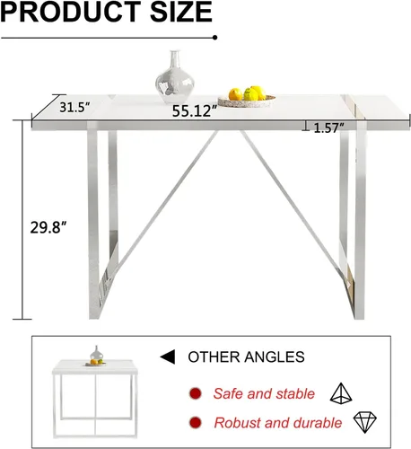 Vista 5 de Juego de mesa de comedor para 4, juego de mesa de cocina rectangular de MDF blanco con sillas de comedor de cuero, juego de 4, juego de mesa