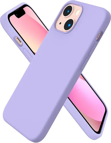 Vista 8 de ORNARTO - Funda compatible con iPhone 13 Mini, goma de gel suave de 3 capas de silicona líquida delgada con microfibra, 13,7 cm, azul Caucho