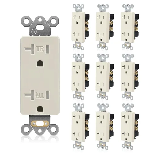 Vista 10 de TOPELER Paquete de 10 tomas decorativas, enchufes de pared estándar resistentes a manipulaciones de 15A 125V, autoconexión a tierra, 2 polos, 3