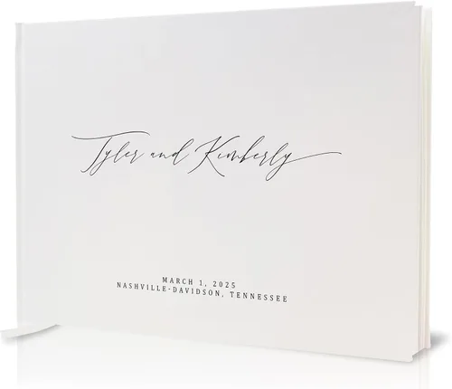 Vista 13 de MUUJEE Libro de visitas personalizado con brillo bronce - Libro de invitados moderno personalizado de alta calidad para recepción de boda, fiesta
