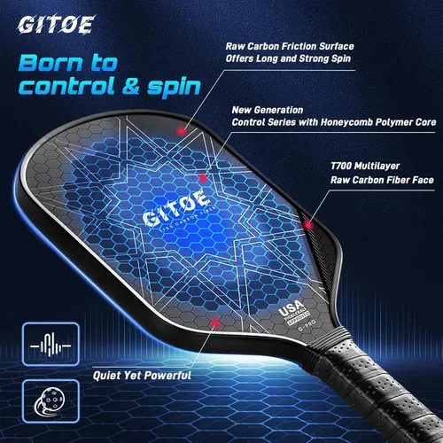 Vista 2 de G-Pro - Paleta de pickleball T700 de fibra de carbono cruda de 0.630 in con alto giro, control y potencia, aprobada por USAPA 2025 para jugadores