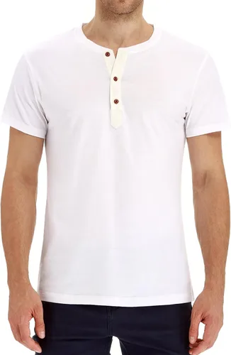 Vista 4 de PEGENO Camisetas Henley de manga corta y larga con solapa frontal casual para hombre, camisas de algodón