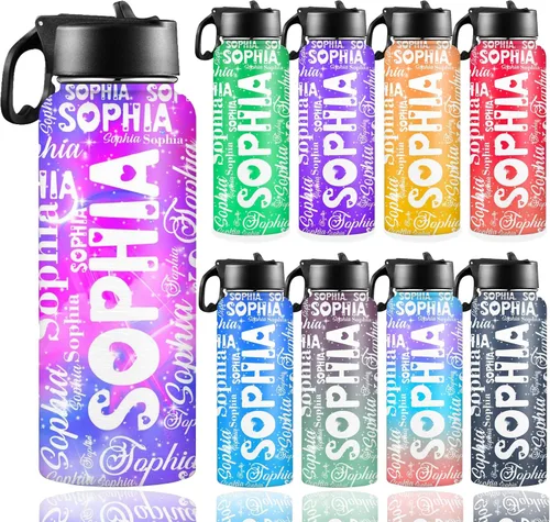 Vista 29 de Botella de agua personalizada con foto, botella de agua deportiva de acero inoxidable con imagen personalizada para niños, hombres y mujeres