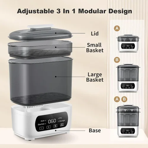 Vista 5 de AMZBABYCHEF Esterilizador y secador de biberones eléctrico, esterilizador y secador de vapor para biberones, esterilizador y secador de biberones 4