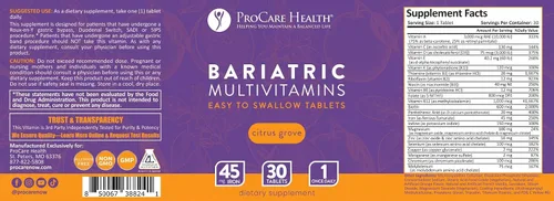 Vista 7 de Procare Health Multivitamínico bariátrico con hierro de 45 mg fácil de tragar, 30 comprimidos, vitaminas bariátricas postoperatorias para píldoras