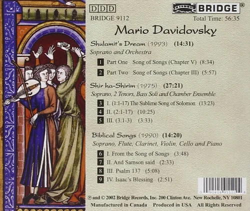 Vista 2 de Mario Davidovsky Three Cycles on Biblical Texts- Shulamit's Dream Scenes from Shir ha-Shirim Biblical Songs