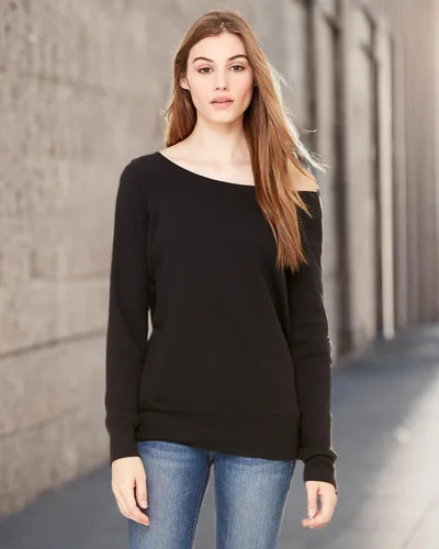 Vista 2 de Bella Canvas Sudadera de cuello ancho de lana esponja (7501), negro sólido (Solid Black Trblnd)