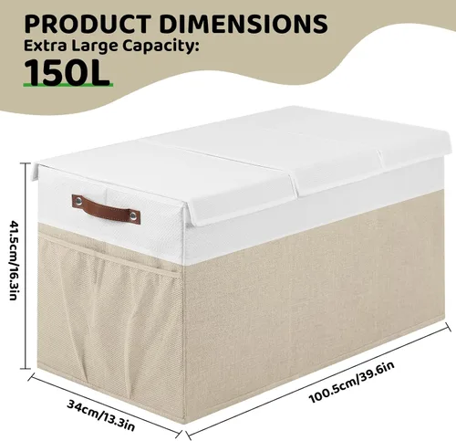 Vista 3 de Cofre plegable extragrande para juguetes con tapa, organizador plegable de juguetes para niños, contenedor de almacenamiento grande de tela