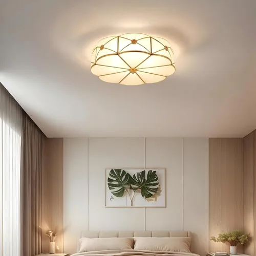 Vista 6 de LIGHTLAND Lámpara de Techo de Montaje al Ras de 13.8 Pulgadas, Lámpara de Techo de Latón de 3 Luces con Pantalla de Vidrio, Accesorios de Luz
