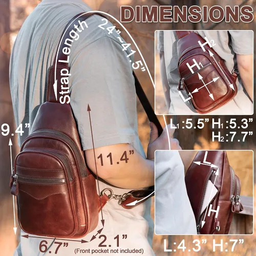 Vista 6 de Bolso bandolera de cuero genuino para hombres y mujeres, bolso de hombro cruzado, mochila de pecho, bolso de mano casual