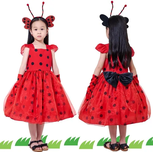 Vista 2 de XGYCYXM Disfraz de mariquita para niñas, disfraz de mariquita para niños, Halloween, Navidad, cumpleaños, disfraz para niños
