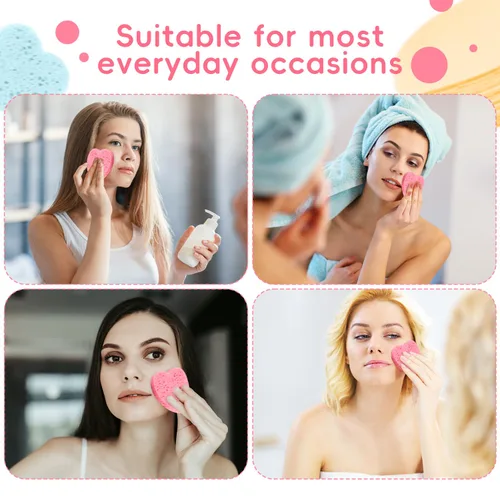 Vista 5 de 50 esponjas faciales comprimidas en forma de corazón, esponjas cosméticas 100% naturales para limpieza facial para limpieza facial diaria