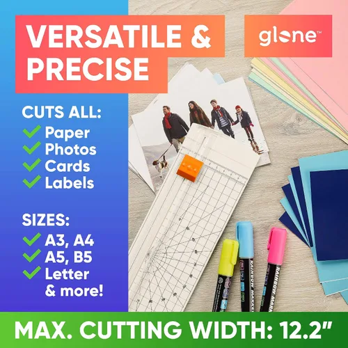 Vista 4 de Glone Recortadora de papel de 12 pulgadas, cortador de papel tamaño A4 con protección automática de seguridad para cupón, papel de manualidades