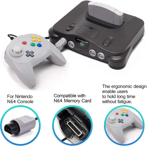 Vista 3 de miadore Retro N64 Controller Wired N64 Classic 64-bit Mini Gamepad Remote with Upgraded Japan Joystick for Ultra N64 Console Video Game System (Gray)