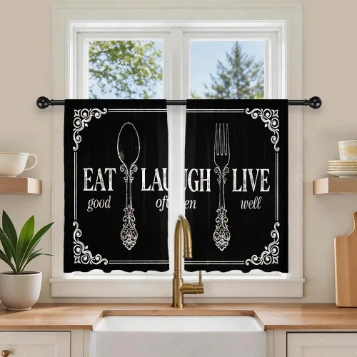 Vista 13 de Cortinas cortas de cocina de poliéster con estampado para puerta de granero, 27.5 pulgadas de ancho x 36 pulgadas de largo, cortinas de puerta
