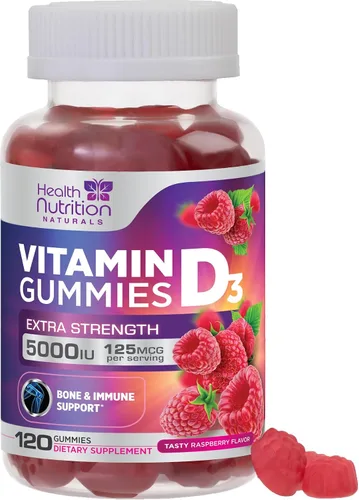 Vista 10 de Gomitas de vitamina D3 de 125 mcg (5000 UI) por porción, apoyo inmunológico y apoyo óseo, suplemento dietético de gomitas de vitamina D, suplemento