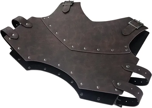 Vista 2 de HiiFeuer Armadura medieval de piel sintética para el pecho, armadura de cuerpo de arquero mercenario retro, chaleco ajustable para Ren Faire