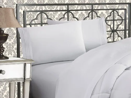 Vista 8 de Elegance Linen Sábanas de calidad egipcia sólidas de 4 piezas de la serie 1800 con bolsillos profundos de hasta 16 pulgadas, tamaño individual