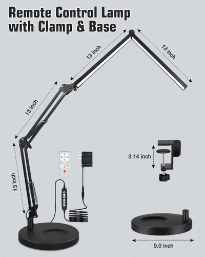Vista 13 de Toolour Lámparas LED de escritorio para oficina en casa 2 en 1 lámpara de escritorio de doble cabezal con base de abrazadera, control remoto, clip