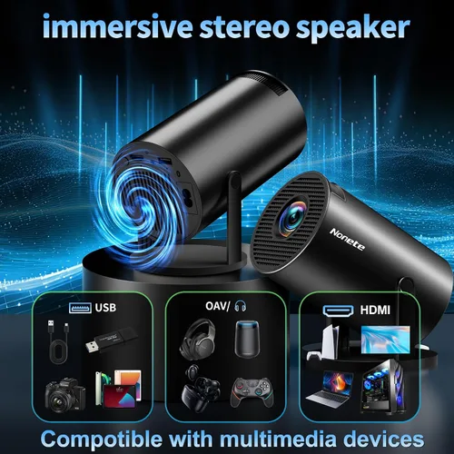 Vista 4 de Mini proyector 4K compatible con 1080P FHD - Keystone automático 270° giratorio, WiFi 6 y Bluetooth 5.2, Smart Android TV OS, proyector portátil